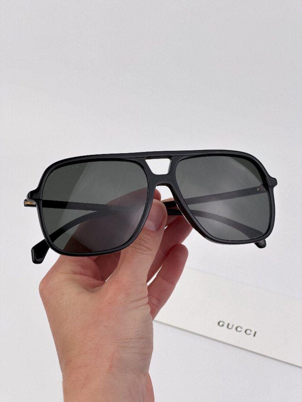 Gucci Men Sunglasses Black Grey Oversized Pilot GG0545S 001 NEW AUTHENTIC